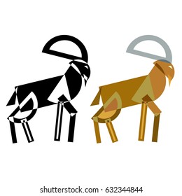 Abstract geometrical style deer animal. Color and black variation. Vector isolated icons