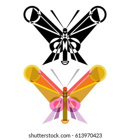 Abstract geometrical style insect. Color and black variation. Vector isolated icons
