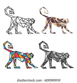 Abstract geometrical style monkey. Vector isolated icons. 