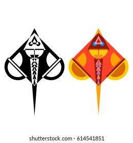 Abstract geometrical style stingray. Color and black variation. Vector isolated icons