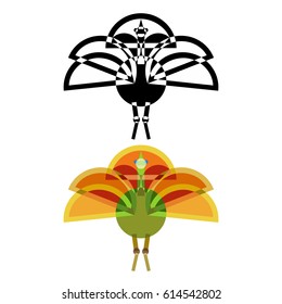 Abstract geometrical style turkey. Color and black variation. Vector isolated icons