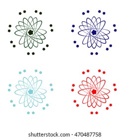 Abstract geometrical symbols. Atom structure. Planet orbit signs. Stock vector illustration.