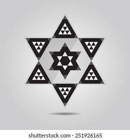 Abstract geometrical triangle tile hexagram icon on gray gradient background