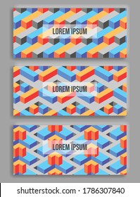 abstract geometry or 3d isometric pattern, for geometric motifs fabric and textile. Collection of cool vintage covers. modern colorful compositions background.