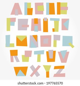 Abstract geometry alphabet. Cute multicolored font. Alphabet made of simple shapes. Vector illustration