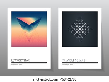 Abstract geometry backgrounds set. A4 format, vector templates. Applicable for covers, placards, posters, flyers and banner designs.