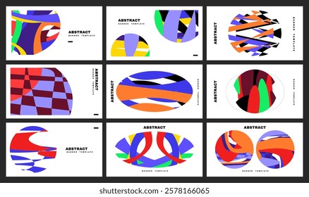 Abstract geometry banner set. Abstract shape, background collection. Horizontal poster template bundle. Colorful banner template pack, or promotion, advertisement, music fest. Art Illustration