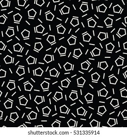 Abstract geometry black and white deco art memphis fashion pentagon pattern