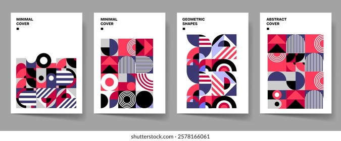Abstract geometry cover set. Geometric poster template collection, flyer, brochure. Business print template, corporate cover, flat design. Abstract shapes vector illustration. Layout design