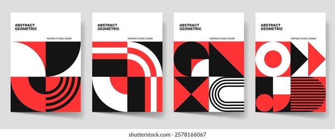 Abstract geometry cover set. Geometric poster template collection, flyer, brochure. Business print template, corporate cover, flat design. Abstract shapes vector illustration. Layout design