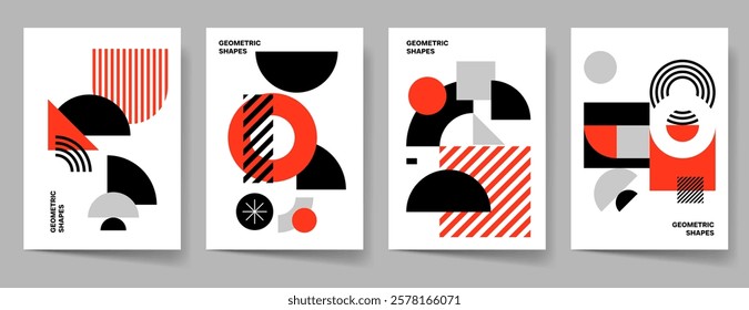 Abstract geometry cover set. Geometric poster template collection, flyer, brochure. Business print template, corporate cover, flat design. Abstract shapes vector illustration. Layout design