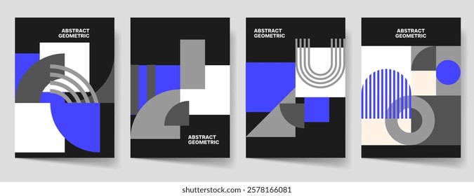 Abstract geometry cover set. Geometric poster template collection, flyer, brochure. Business print template, corporate cover, flat design. Abstract shapes vector illustration. Layout design