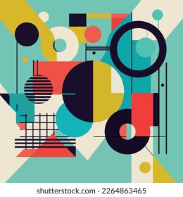 Abstract geometry with curved and straight shapes in different colors and sizes - Vector illustration