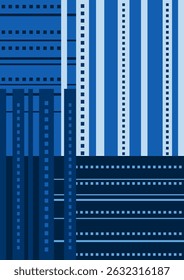 Elemento de projeto de geometria abstrata. Mosaico retangular azulejo. Retângulos e linhas em tons de azul. Fundo de textura complicada em estilo patchwork. Design rígido e claro para a decoração de casa e do escritório.