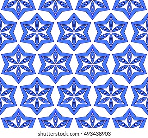 abstract geometry floral seamless pattern. vector blue gradient