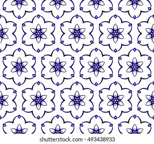 abstract geometry floral seamless pattern. vector blue gradient