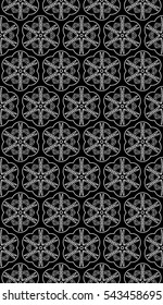 abstract geometry flower seamless pattern. Black and white color, Vector illustration. For design clothes, greeting card, scrapbook, wallpaper fills