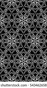 abstract geometry flower seamless pattern. Black and white color, Vector illustration. For design clothes, greeting card, scrapbook, wallpaper fills