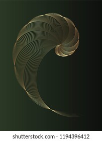 Abstract Geometry. Golden Ratio In Golden Lines On Dark Green Background