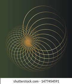 Abstract Geometry. Golden Ratio In Golden Lines On Dark Green Background