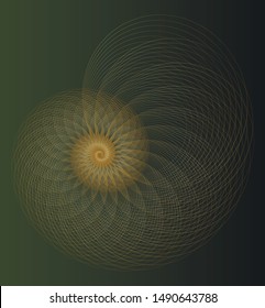 Abstract geometry. Golden ratio in golden lines on dark green background
