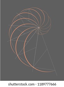 Abstract geometry. Golden ratio in orange color on dark grey background