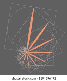 Abstract geometry. Golden ratio in orange color on dark grey background