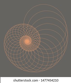 Abstract geometry. Golden ratio in orange color on dark grey background