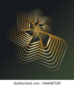 Abstract geometry.  Golden ratio with   golden squares on dark green background