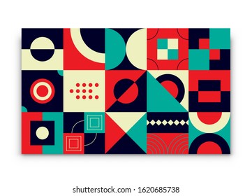 Abstract geometry graphic pattern swiss style. Modern vector artwork poster simple geometric elements in scandinavian style. Bauhaus web design template for poster, fabric print, wallpaper