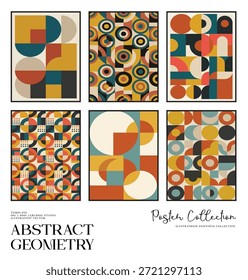 Conjunto de ilustrações de geometria abstrata com padrões em negrito e formas modernas