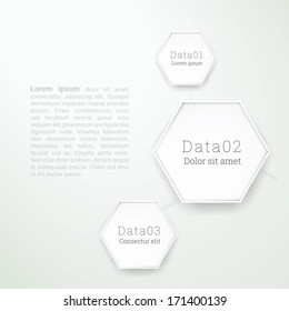 Abstract geometry infographic vector illustration with hexagon elements, minimal paper design - white version