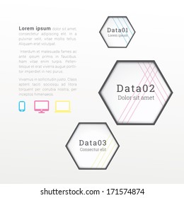 Abstract geometry infographic vector illustration with hexagon elements, minimal paper design - CMYK line version