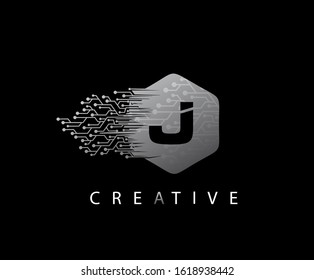 Abstract Geometry  Initial Letter J Network Technology logo icon vector design concept.