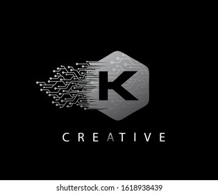 Abstract Geometry  Initial Letter K Network Technology logo icon vector design concept.