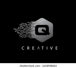 Abstract Geometry  Initial Letter Q Network Technology logo icon vector design concept.