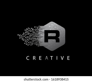 Abstract Geometry  Initial Letter R Network Technology logo icon vector design concept.