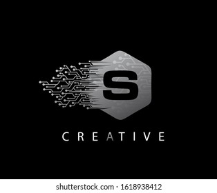 Abstract Geometry  Initial Letter S Network Technology logo icon vector design concept.