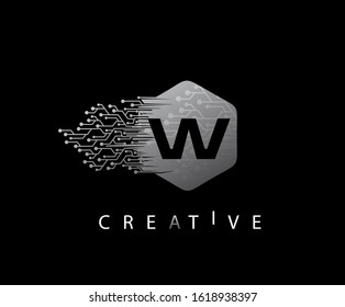 Abstract Geometry  Initial Letter W Network Technology logo icon vector design concept.