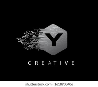 Abstract Geometry  Initial Letter Y Network Technology logo icon vector design concept.