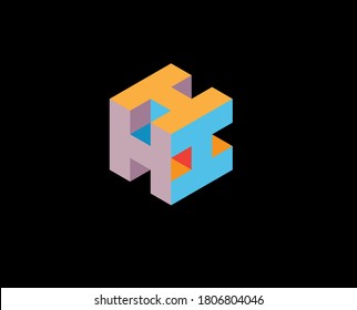 Abstract Geometry isometric Cube box logo design concept Rotated Letter H