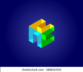 Abstract Geometry isometric logo design concept Letter U N C for Architecture Industrial online shop technology