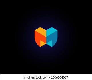 Abstract Geometry isometric Love Cube box logo design concept Letter M