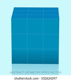 Abstract geometry: low poly Blue Cube. 3D polygonal object, EPS 10, vector illustration.