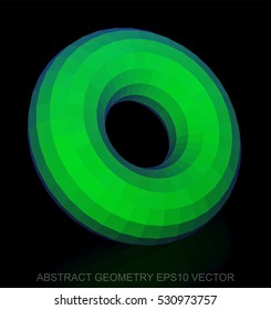 Abstract geometry: low poly Green Torus. 3D polygonal object, EPS 10, vector illustration.