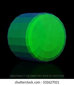 Abstract geometry: low poly Green Cylinder. 3D polygonal object, EPS 10, vector illustration.