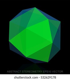Abstract geometry: low poly Green Octahedron. 3D polygonal object, EPS 10, vector illustration.