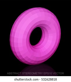 Abstract geometry: low poly Pink Torus. 3D polygonal object, EPS 10, vector illustration.