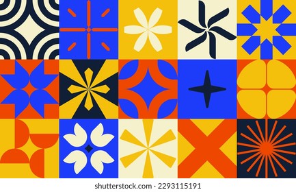 Abstract geometry minimalistic pattern with simple shape and figure, colorful decorative composition artwork in Scandinavian style inspired by modernism aesthetics, vector illustration