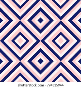 Abstract Geometry In Navy Blue And Blush Pink. Seamless Vector Background.